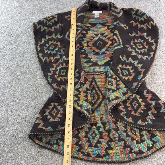 John Paul Richard Women L Brown Aztec‎ Southwestern Open Front Knit Vest Boho - Picture 2 of 7